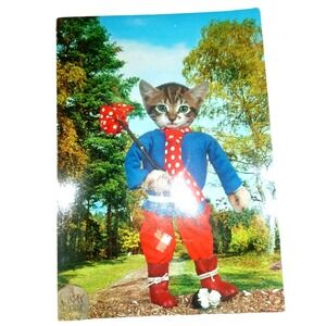 Vintage Alfred Mainzer Cat Postcard Hobo Traveler Bindle ALMA‎ Voice Card 1973